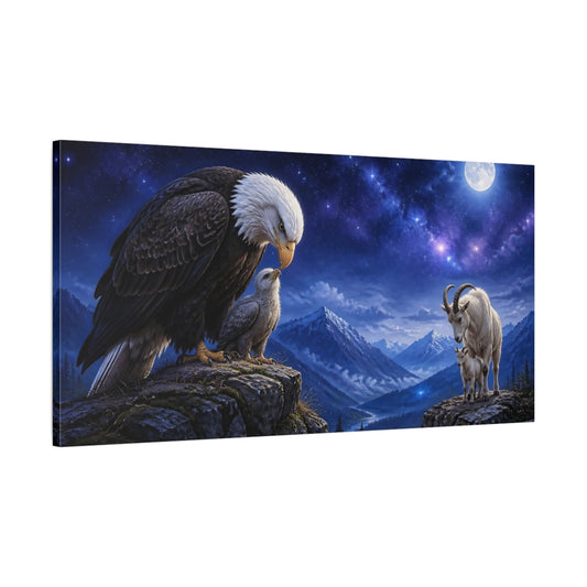 Main Mockup. Animals Bald Eagle And Mountain Goat shown as canvas print