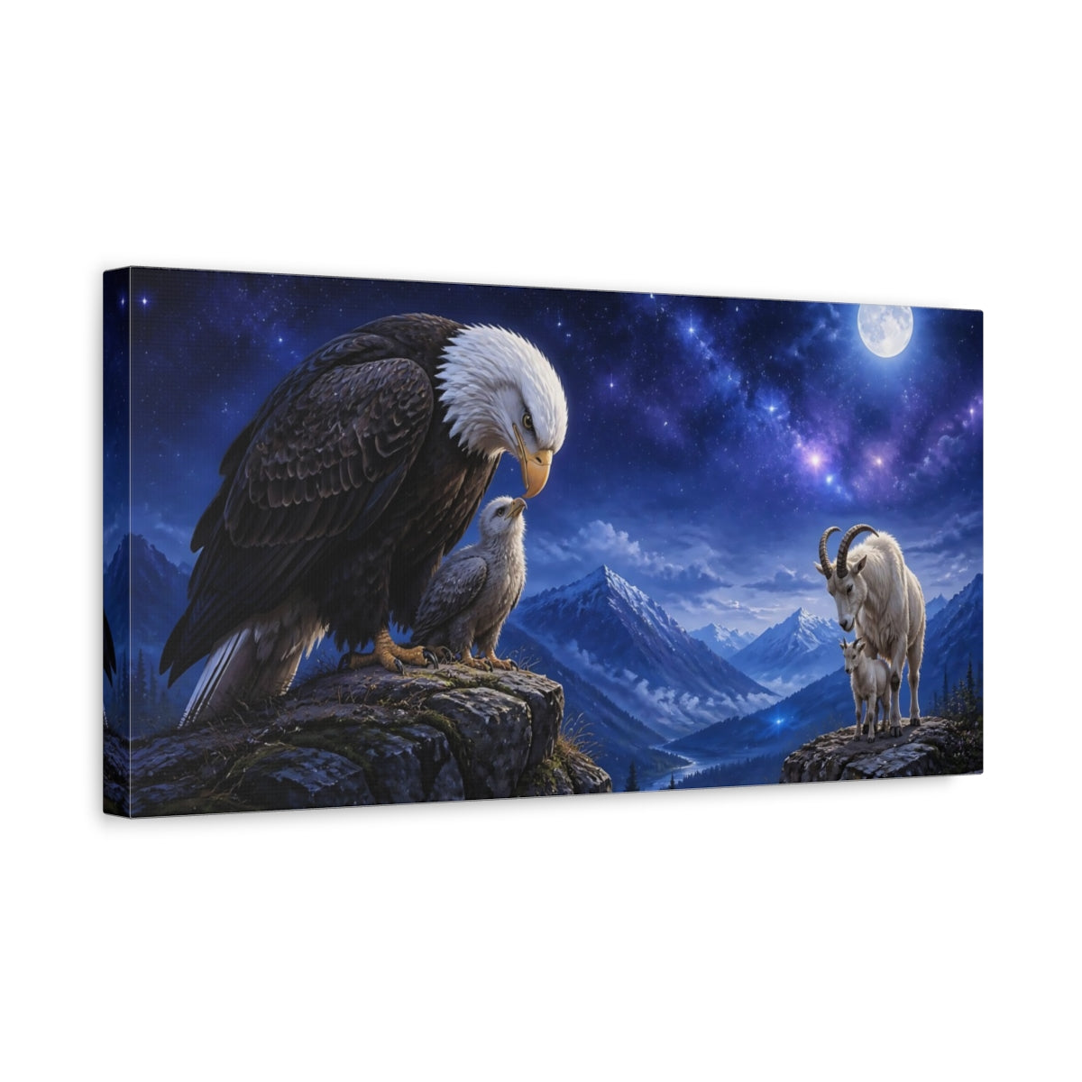 Side Mockup 3. Animals Bald Eagle And Mountain Goat shown as canvas print