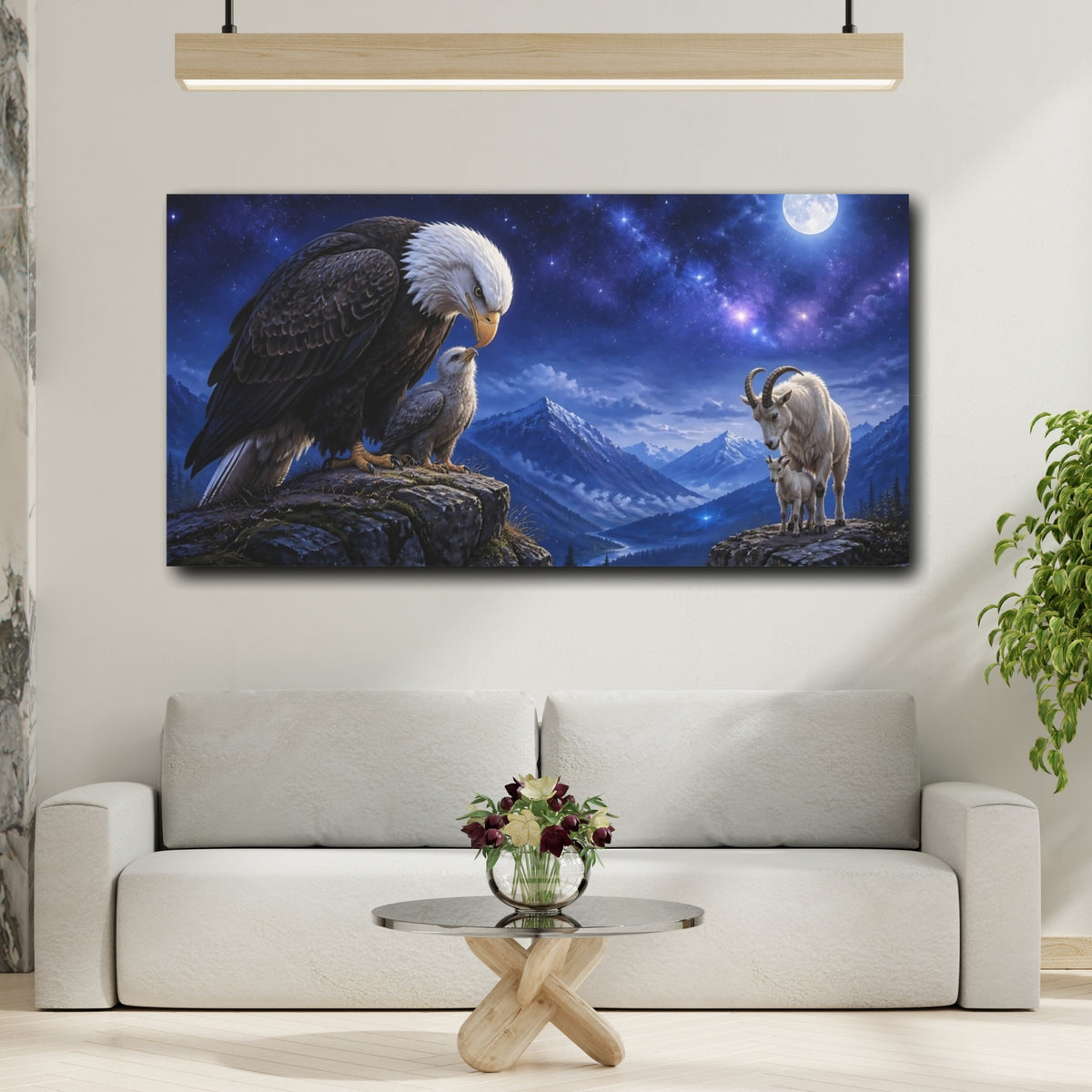 Mockup 2. Animals Bald Eagle And Mountain Goat shown as canvas print