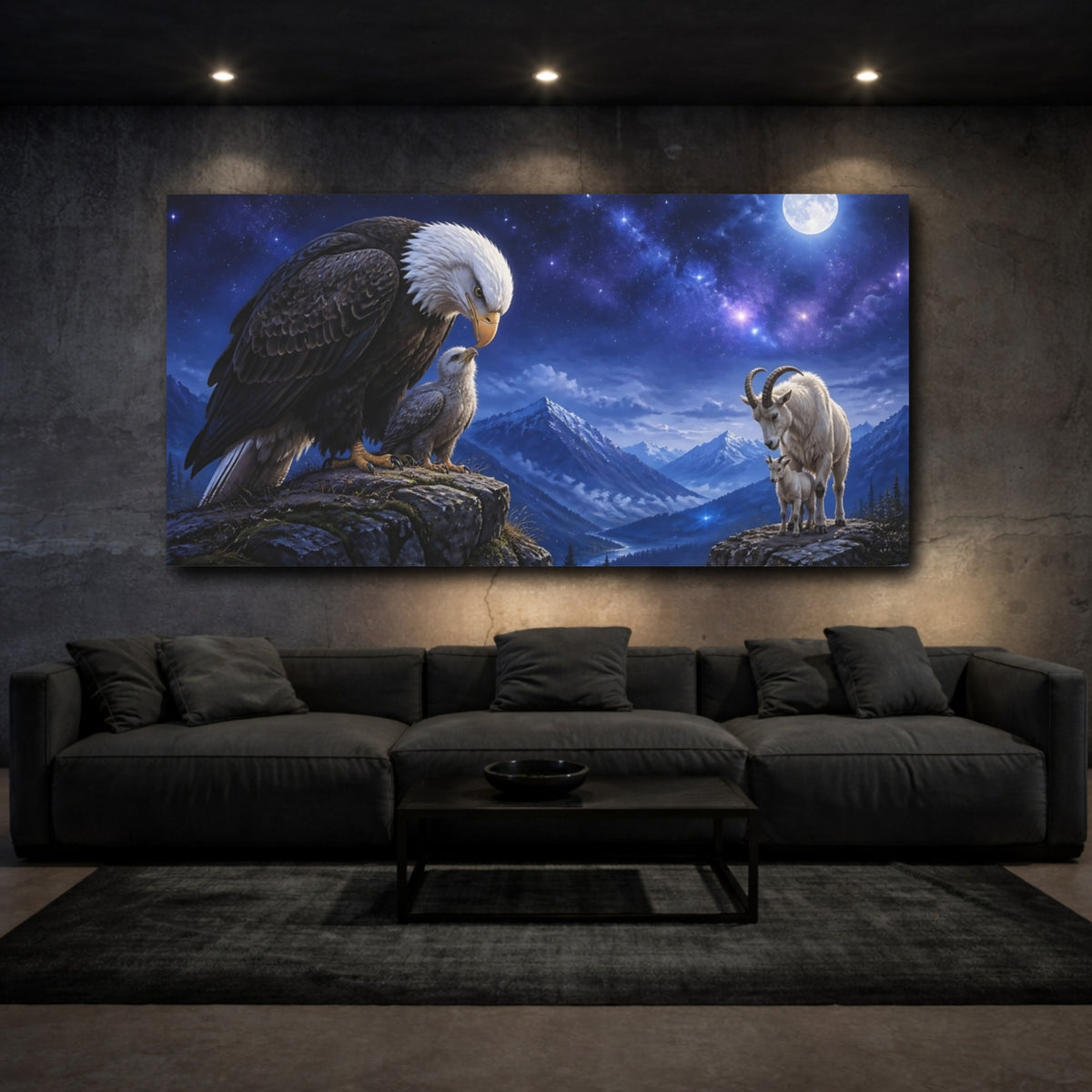 Mockup 3. Animals Bald Eagle And Mountain Goat shown as canvas print