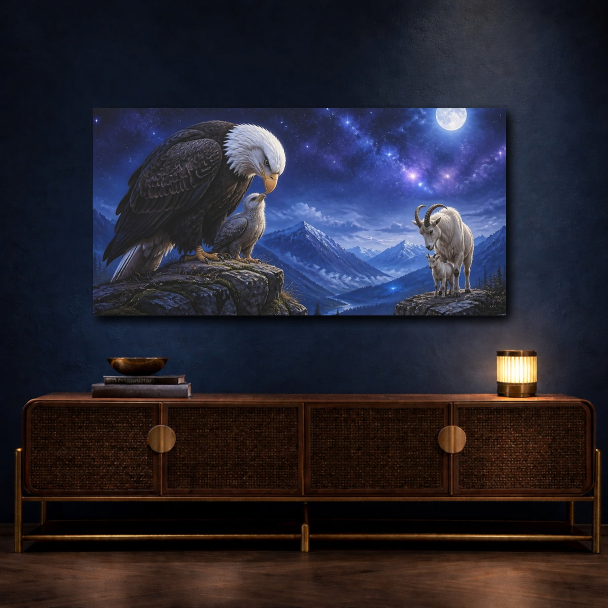 Mockup 4. Animals Bald Eagle And Mountain Goat shown as canvas print