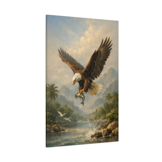 Main Mockup. Animals Bald Eagle Brown And Blue shown as stretched canvas wall art
