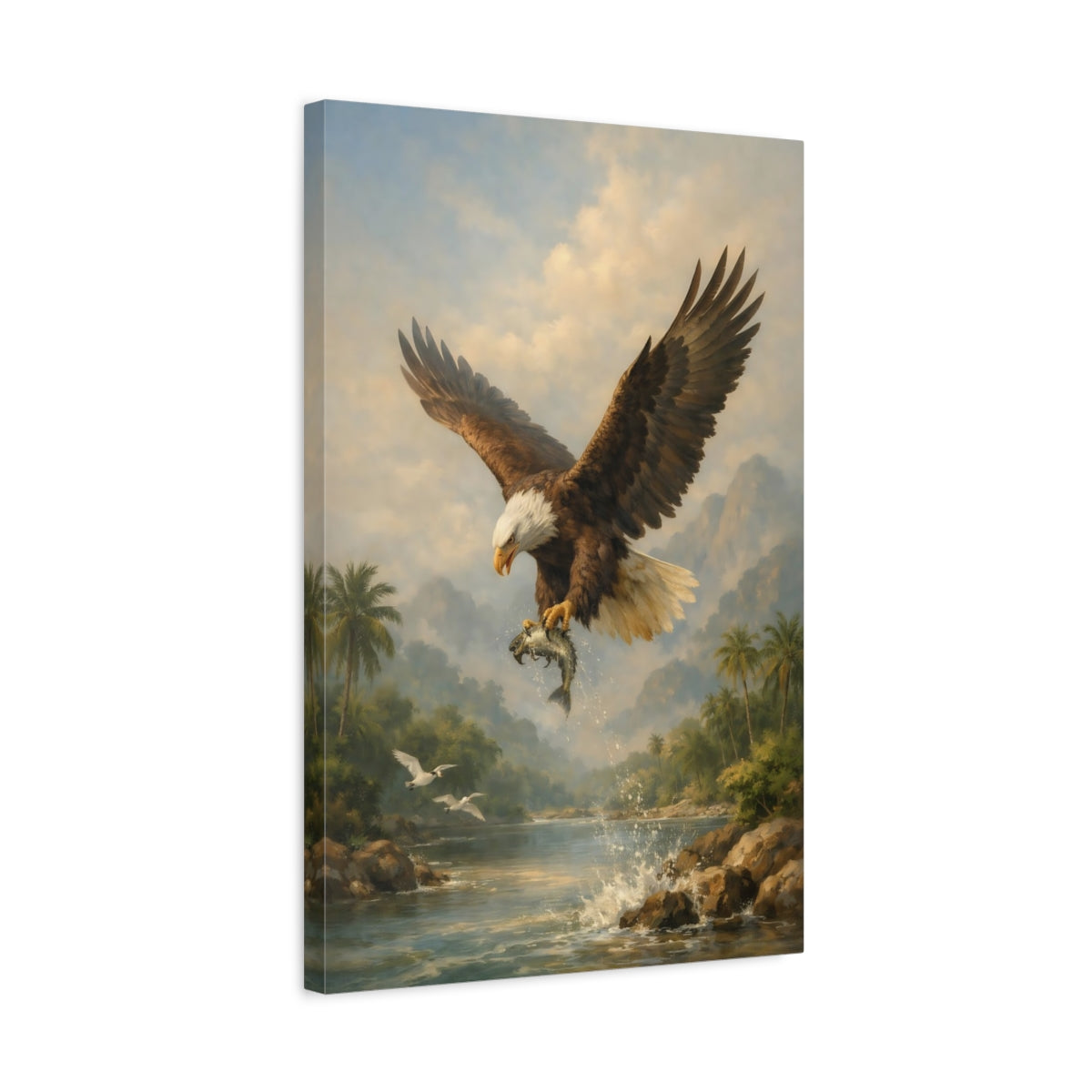 Side Mockup 3. Animals Bald Eagle Brown And Blue shown as stretched canvas wall art