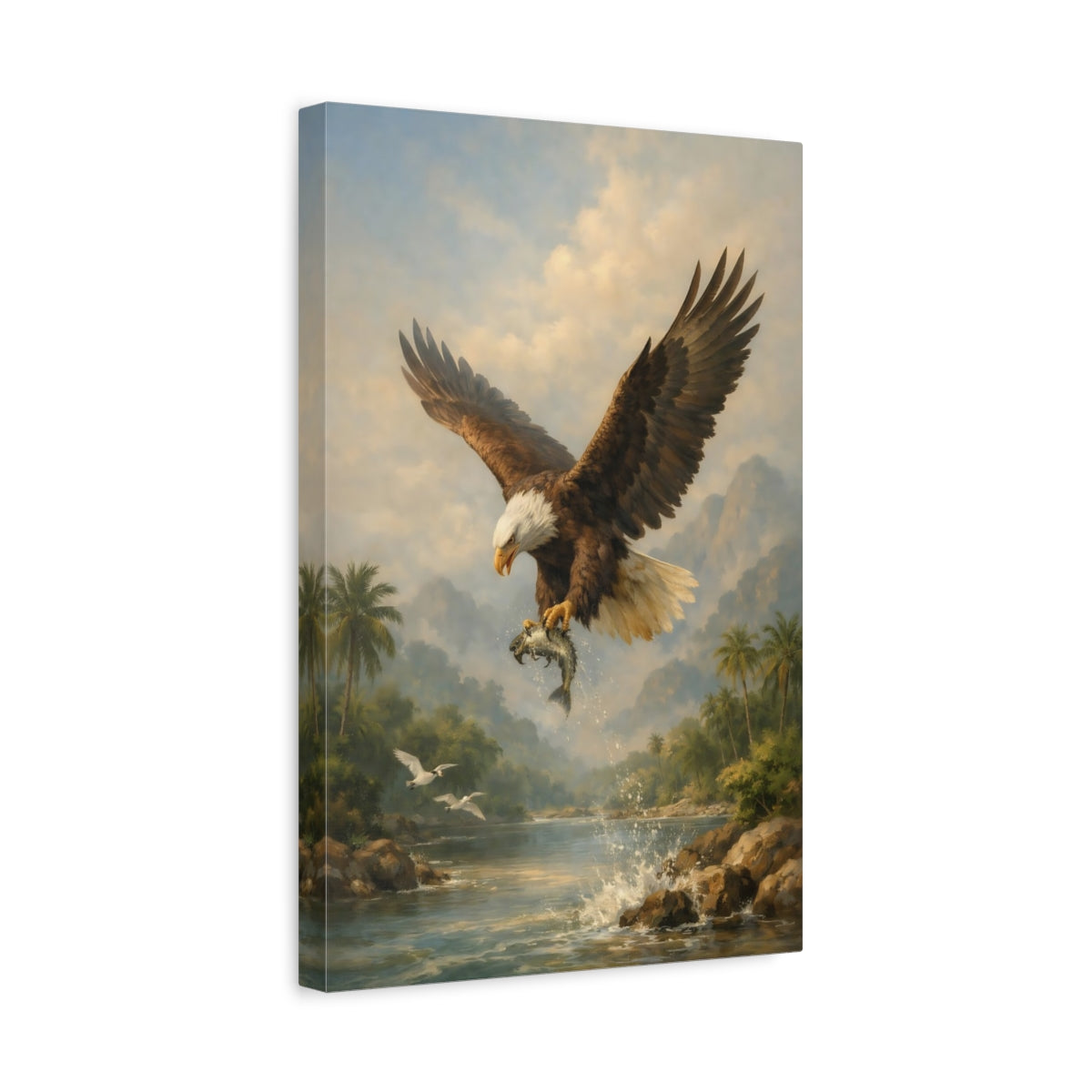 Side Mockup 4. Animals Bald Eagle Brown And Blue shown as stretched canvas wall art