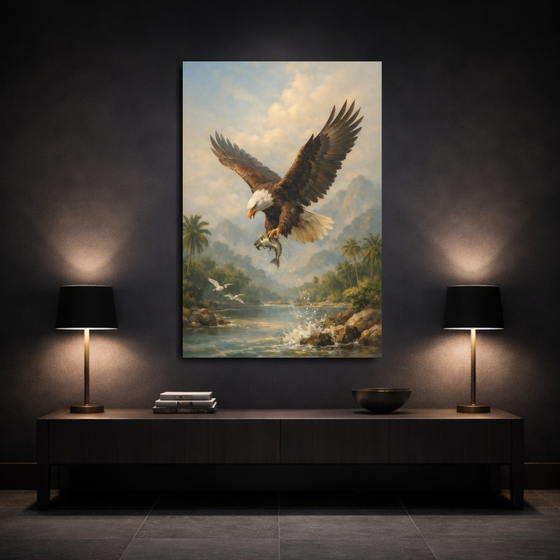 Mockup 2. Animals Bald Eagle Brown And Blue shown as stretched canvas wall art
