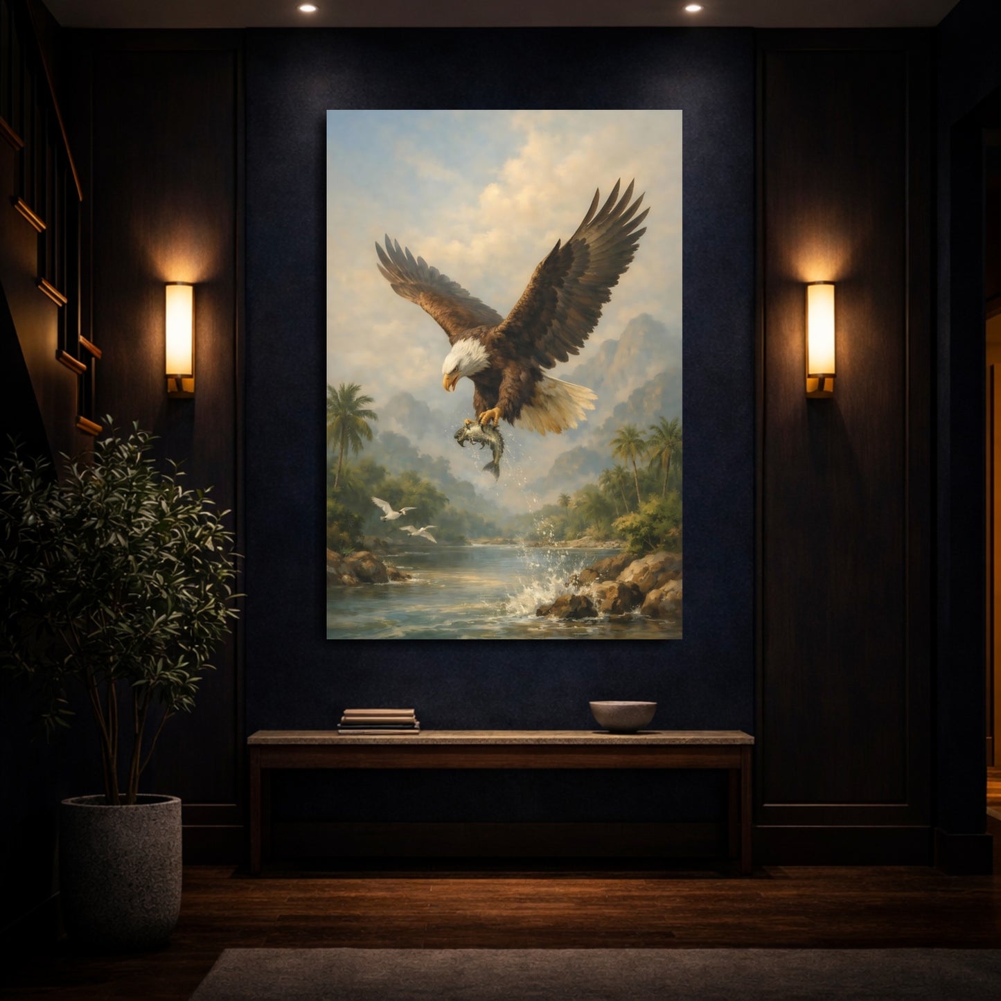 Mockup 3. Animals Bald Eagle Brown And Blue shown as stretched canvas wall art