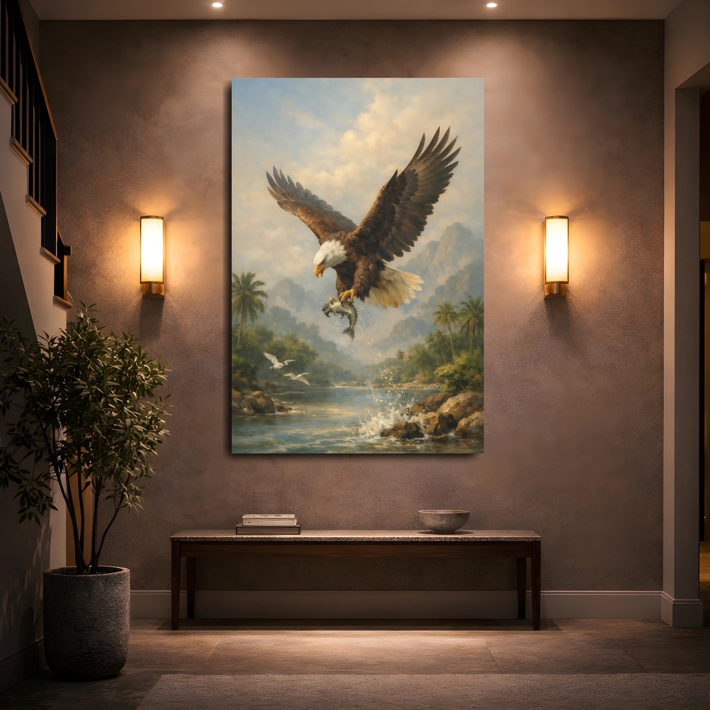 Mockup 4. Animals Bald Eagle Brown And Blue shown as stretched canvas wall art