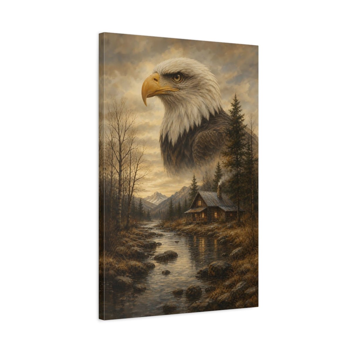 Animals Bald Eagle Brown And Gold Canvas Print – Realistic Living Room, Above Couch - YesArtYes