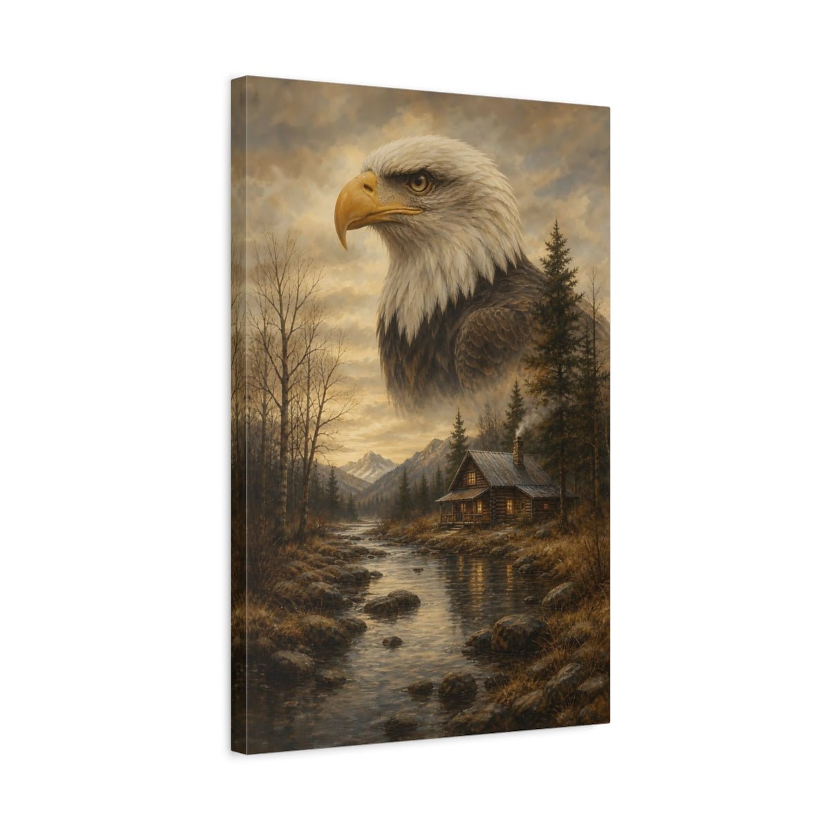 Animals Bald Eagle Brown And Gold Canvas Print – Realistic Living Room, Above Couch - YesArtYes