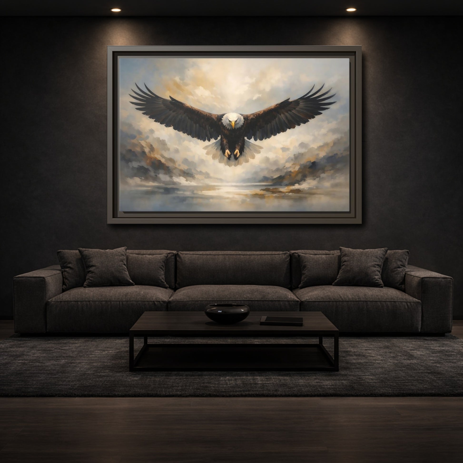 Mockup 2. Animals Bald Eagle Brown And Gray Eagle shown as stretched canvas wall art