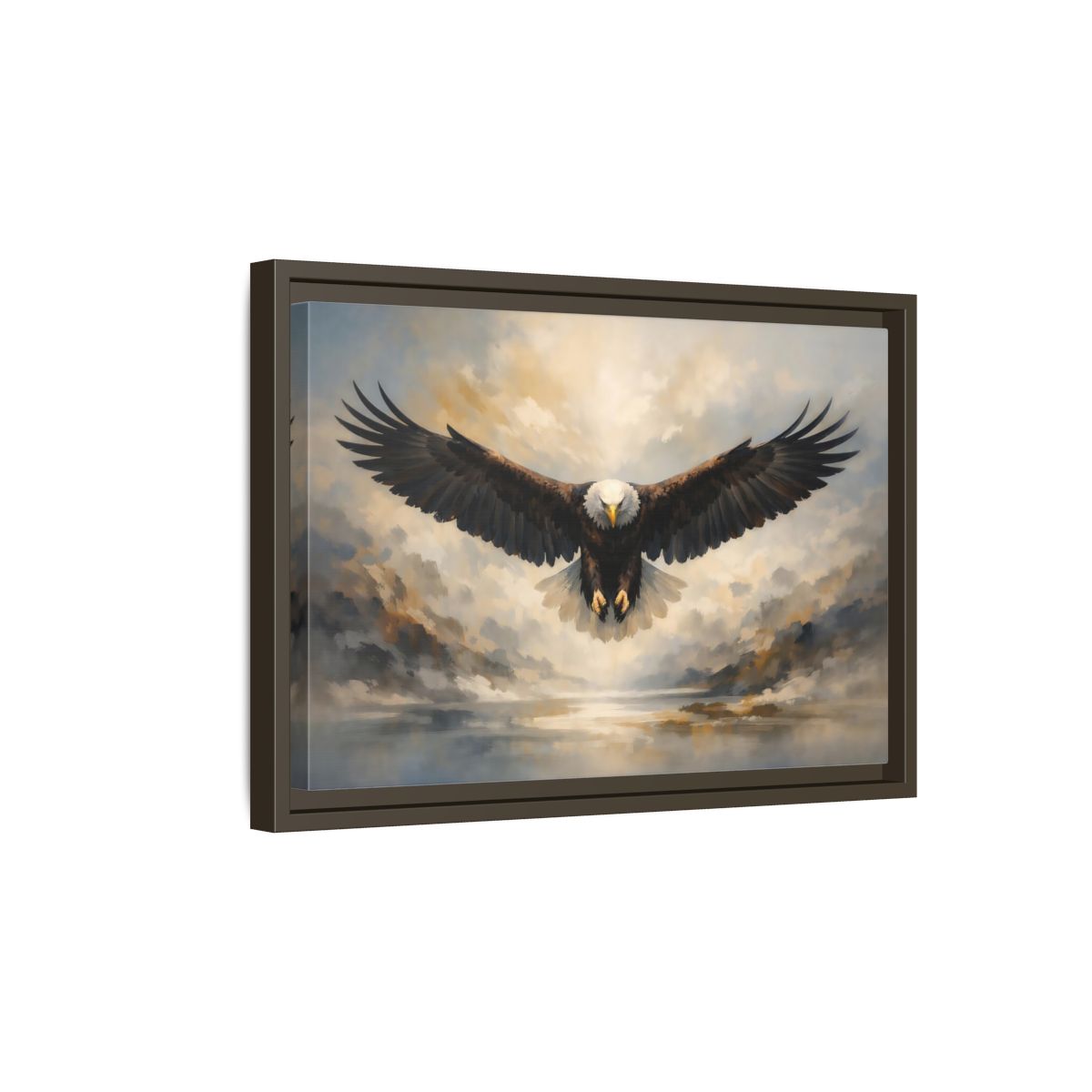 Side Mockup 5. Animals Bald Eagle Brown And Gray Eagle shown as stretched canvas wall art