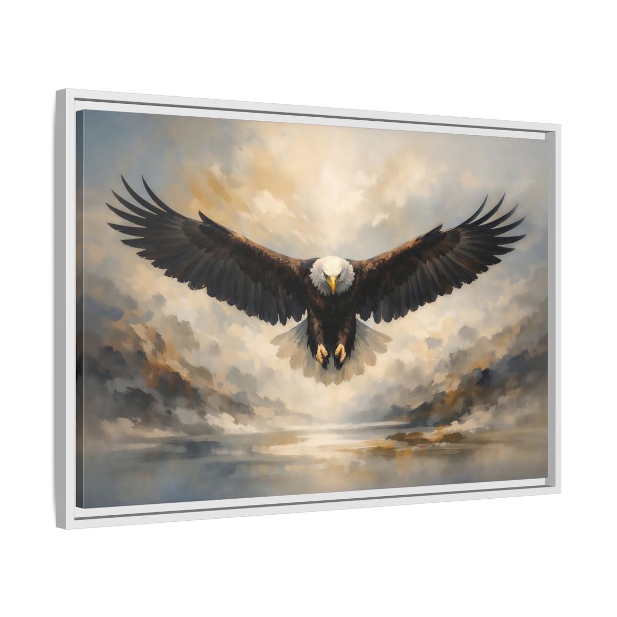 Side Mockup 10. Animals Bald Eagle Brown And Gray Eagle shown as stretched canvas wall art