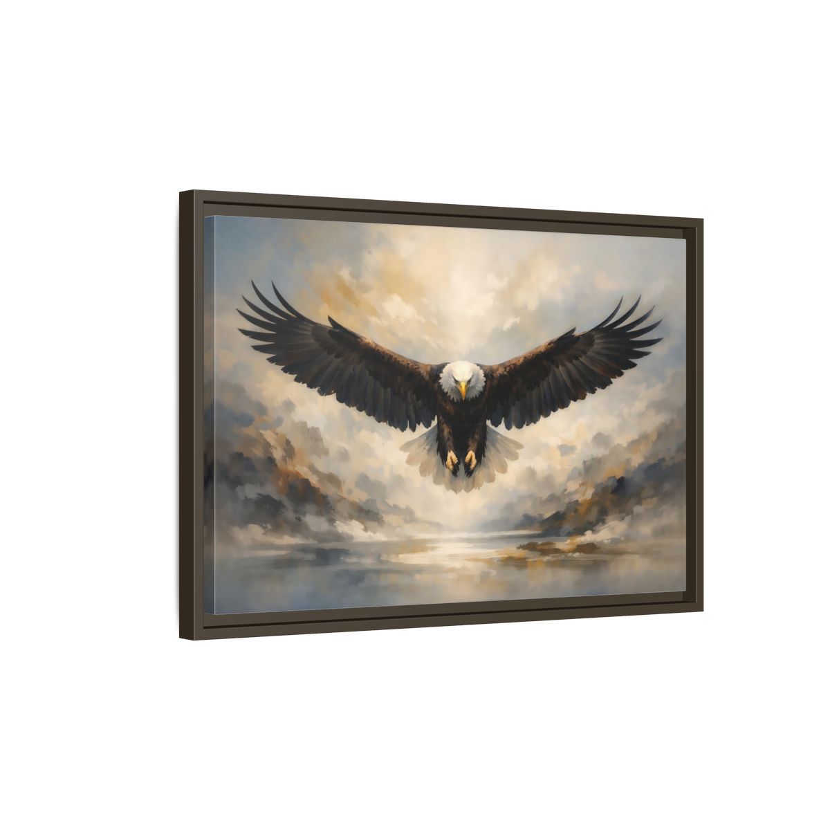 Side Mockup 2. Animals Bald Eagle Brown And Gray Eagle shown as stretched canvas wall art