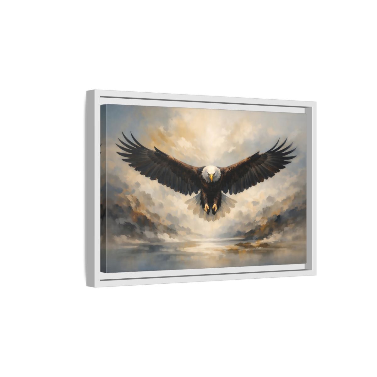 Side Mockup 4. Animals Bald Eagle Brown And Gray Eagle shown as stretched canvas wall art