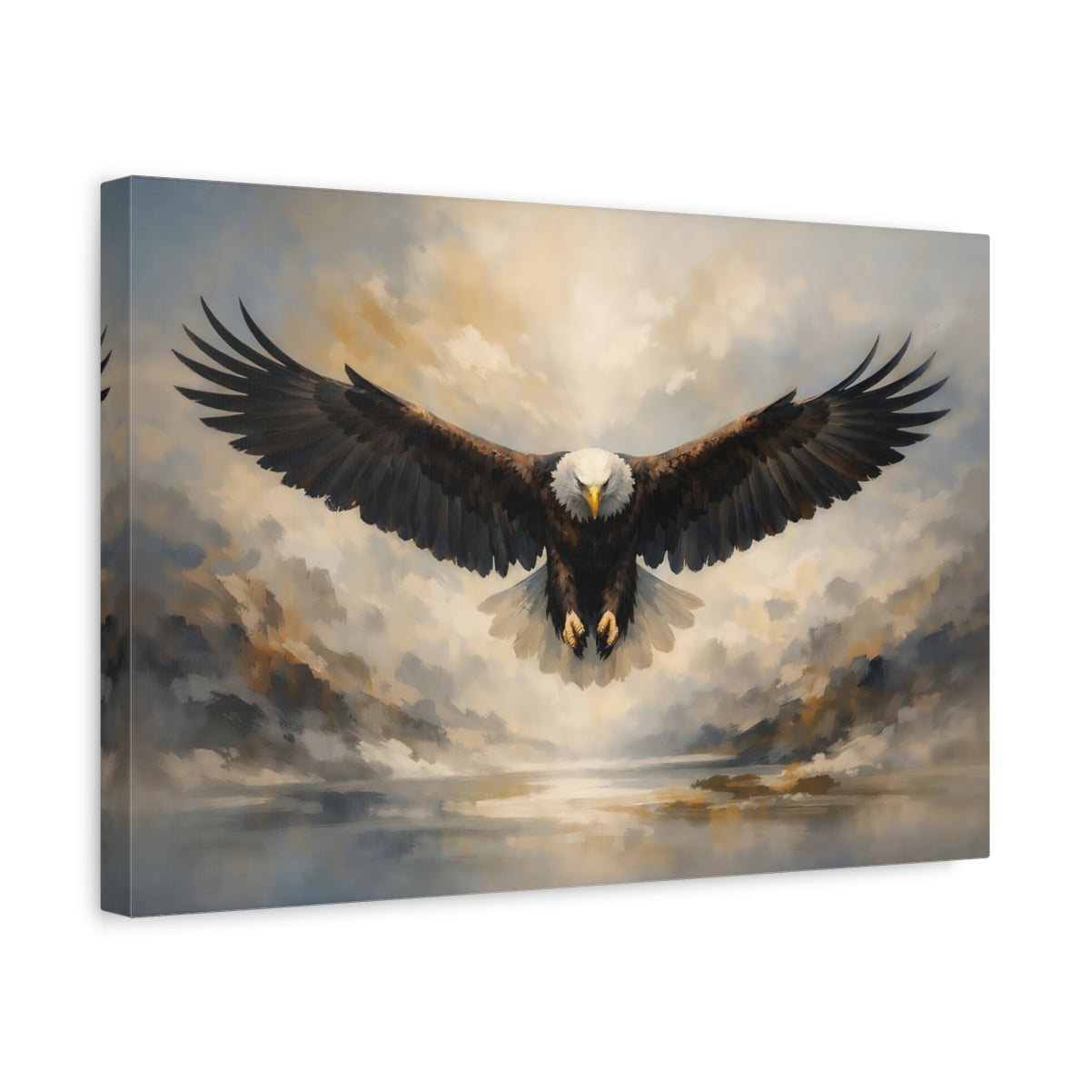 Side Mockup 4. Animals Bald Eagle Brown And Grey Eagle shown as stretched canvas wall art