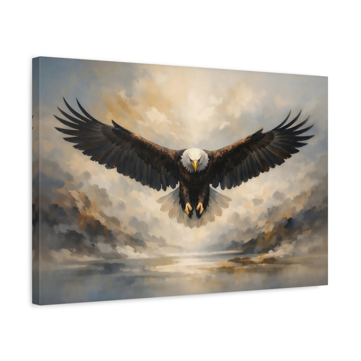 Side Mockup 3. Animals Bald Eagle Brown And Grey Eagle shown as stretched canvas wall art