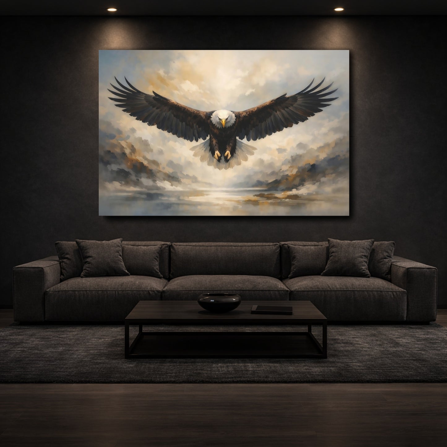 Mockup 2. Animals Bald Eagle Brown And Grey Eagle shown as stretched canvas wall art