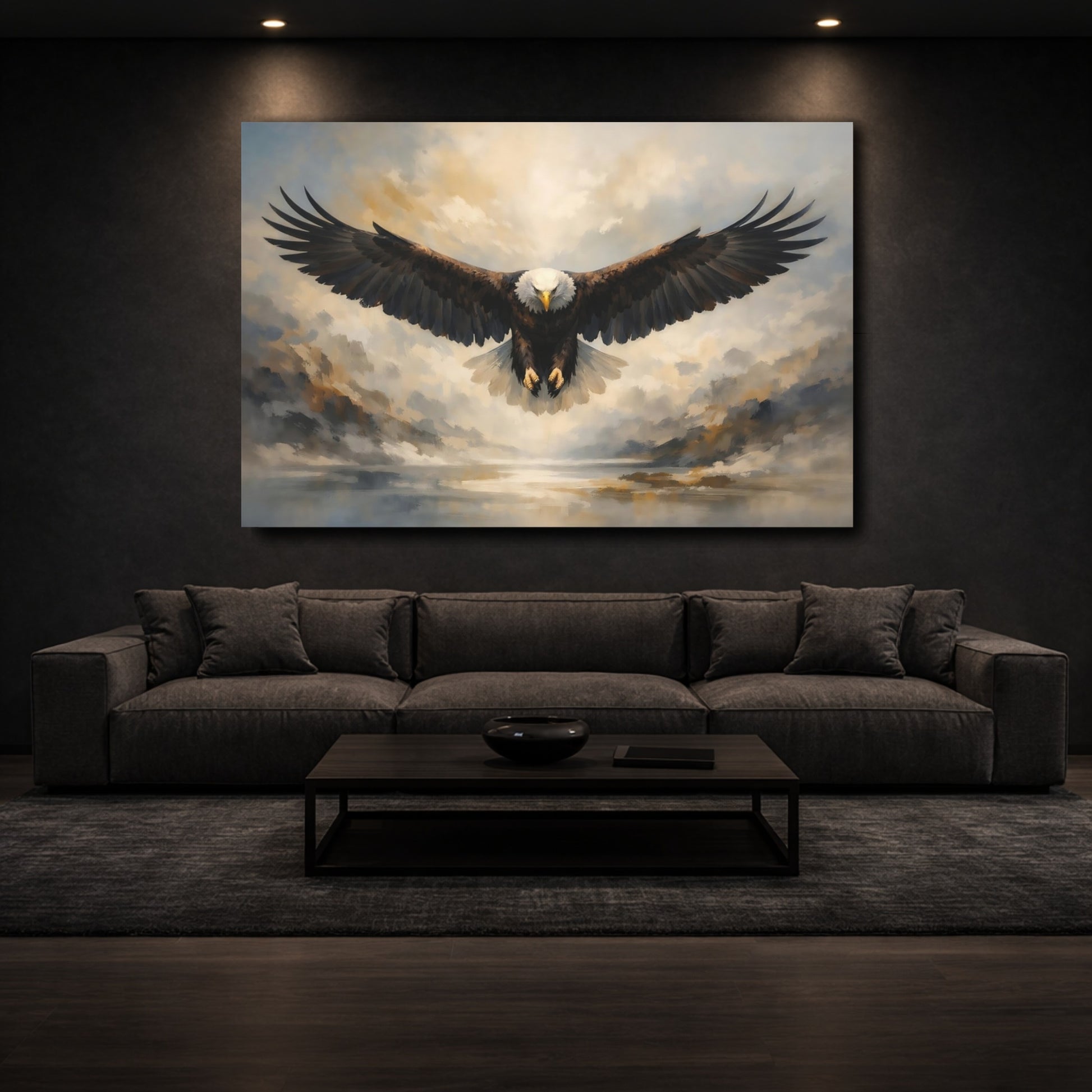 Mockup 2. Animals Bald Eagle Brown And Grey Eagle shown as stretched canvas wall art