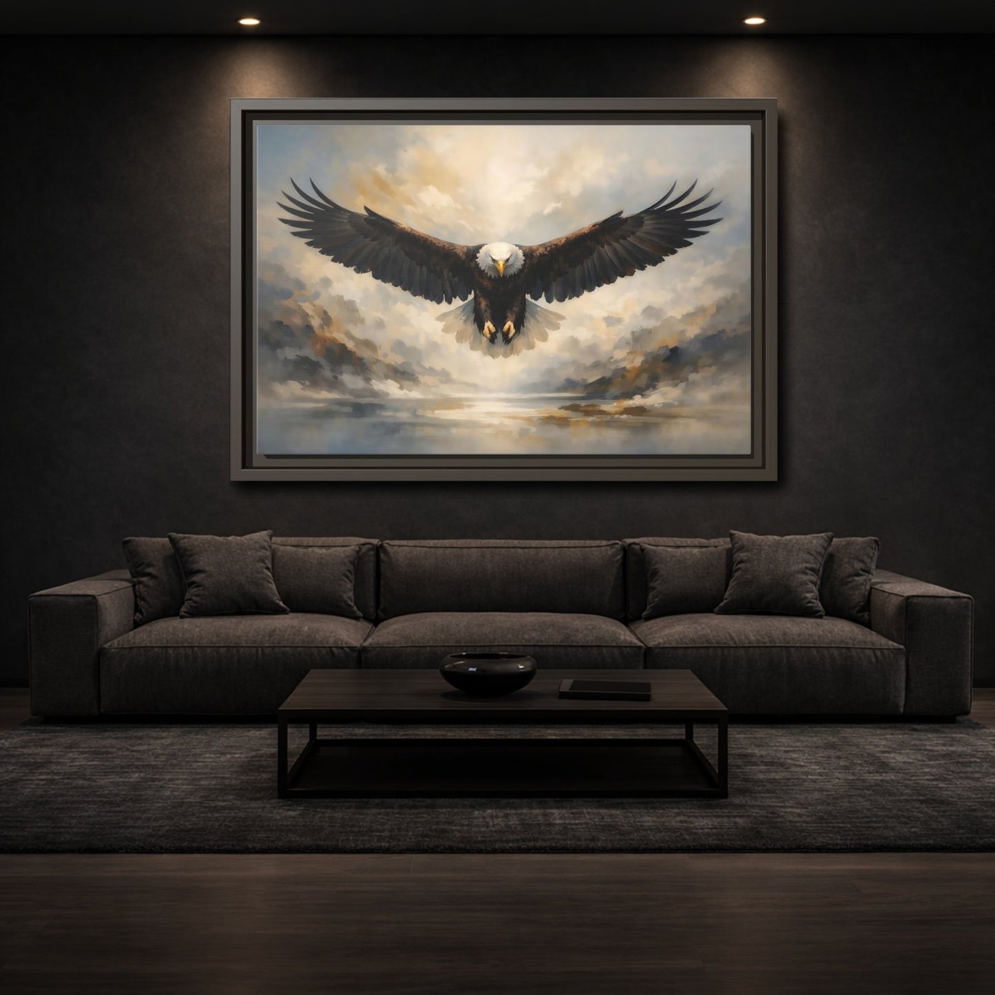 Mockup 2. Animals Bald Eagle Brown And Grey Eagle shown as stretched canvas wall art