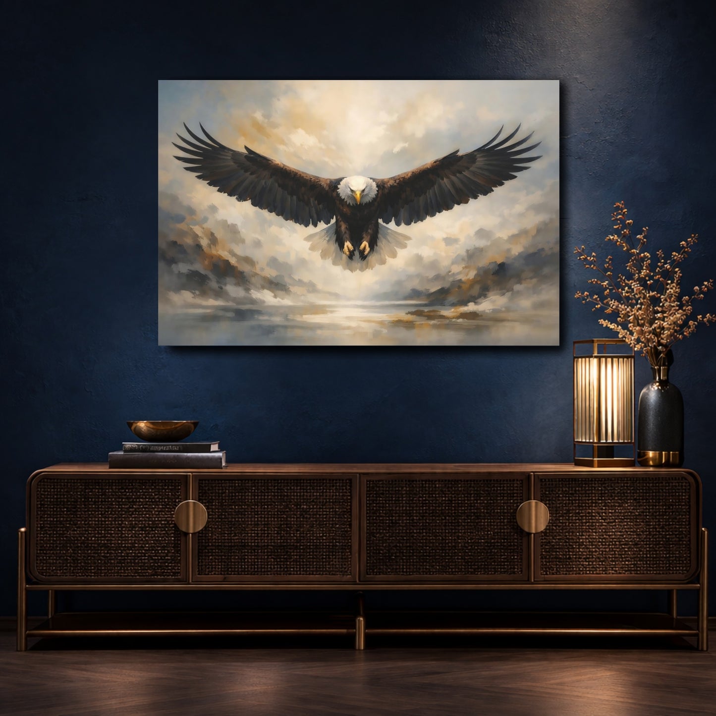 Mockup 4. Animals Bald Eagle Brown And Grey Eagle shown as stretched canvas wall art