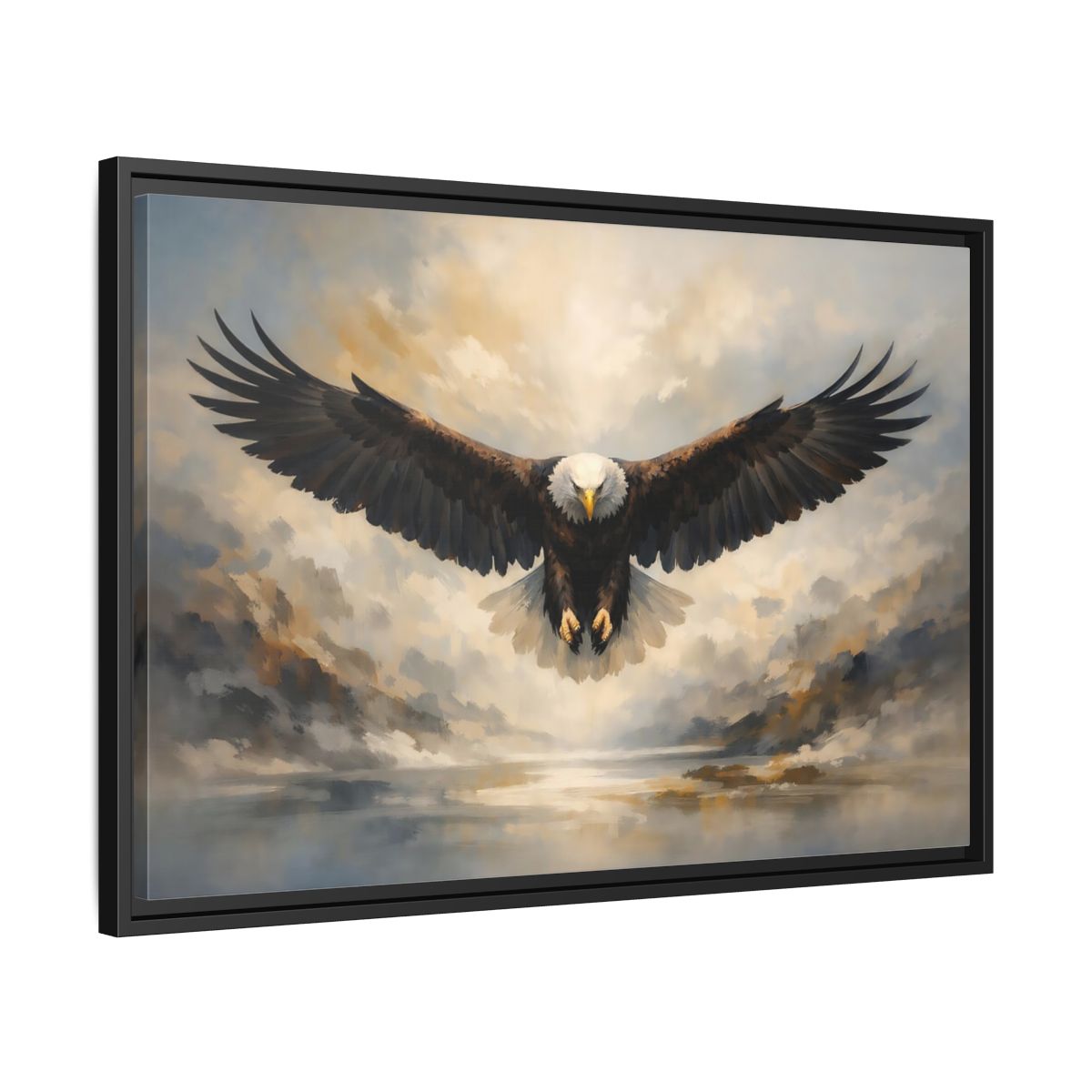 Side Mockup 14. Animals Bald Eagle Brown And Grey Eagle shown as stretched canvas wall art