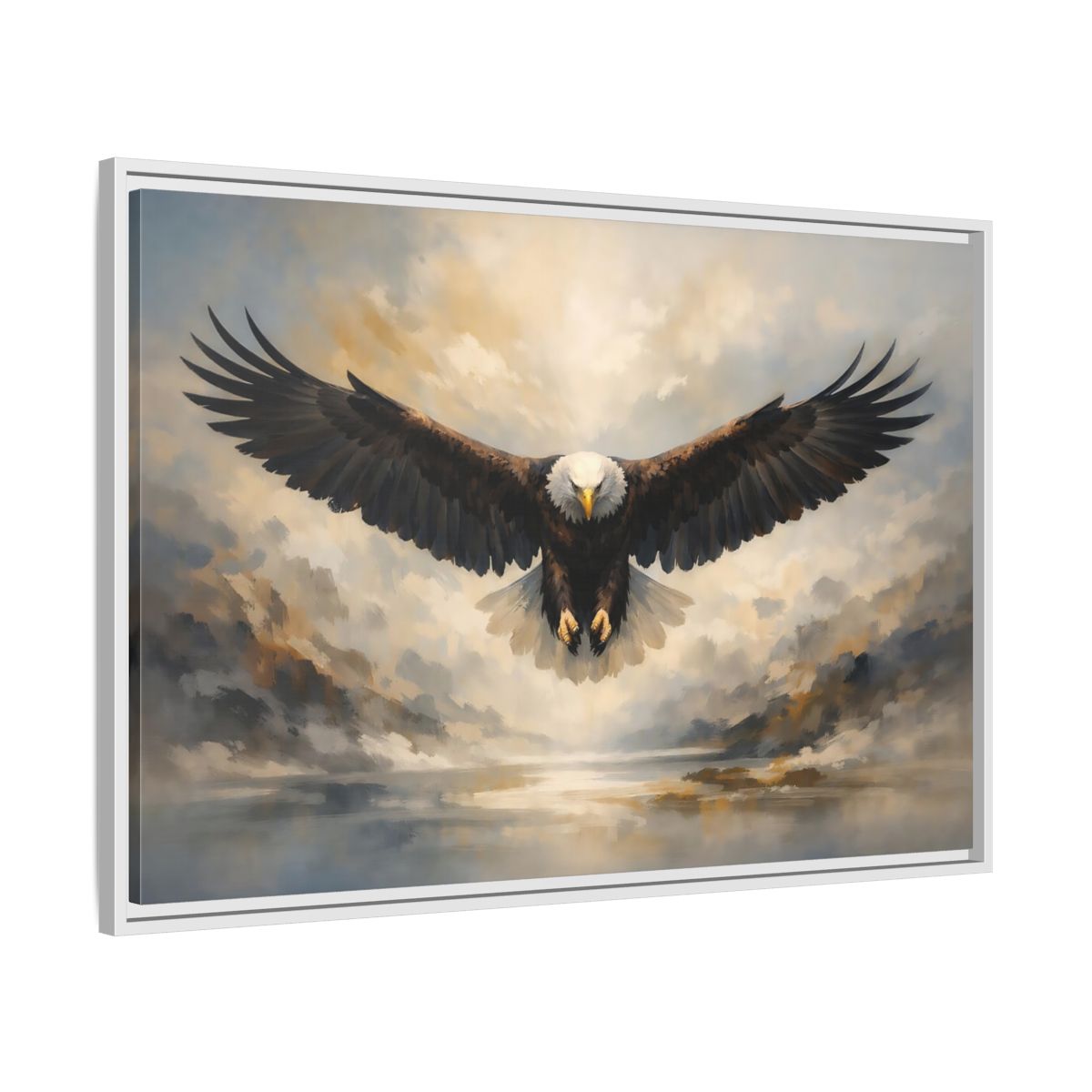 Side Mockup 8. Animals Bald Eagle Brown And Grey Eagle shown as stretched canvas wall art