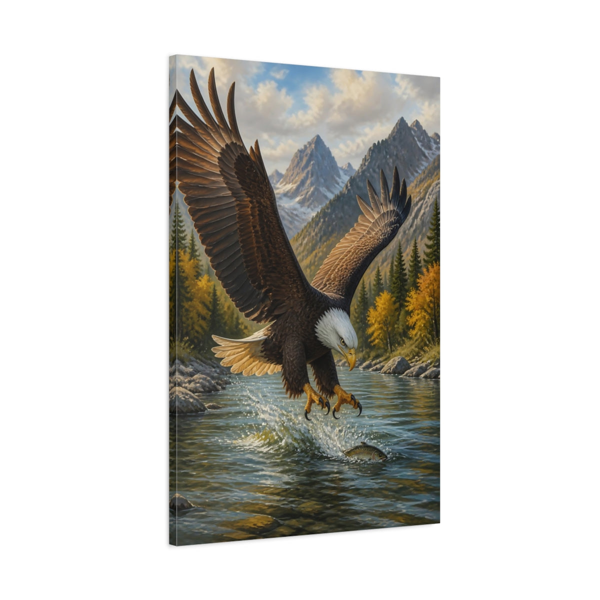 Main Mockup. Animals Bald Eagle Fishing Strike shown as canvas print