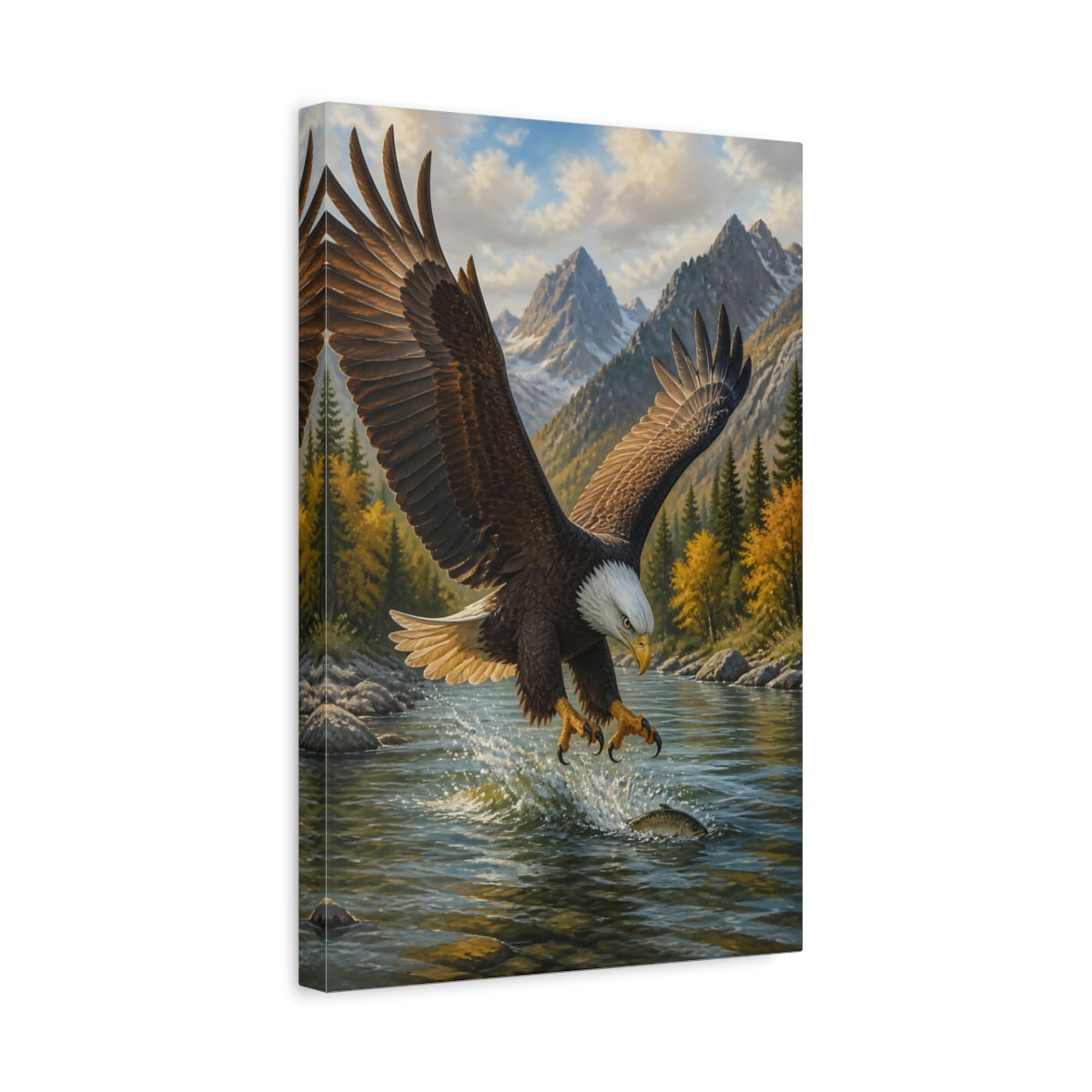 Side Mockup 4. Animals Bald Eagle Fishing Strike shown as canvas print
