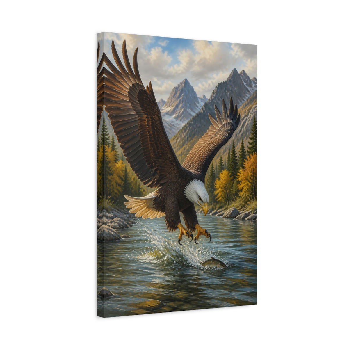 Side Mockup 3. Animals Bald Eagle Fishing Strike shown as canvas print