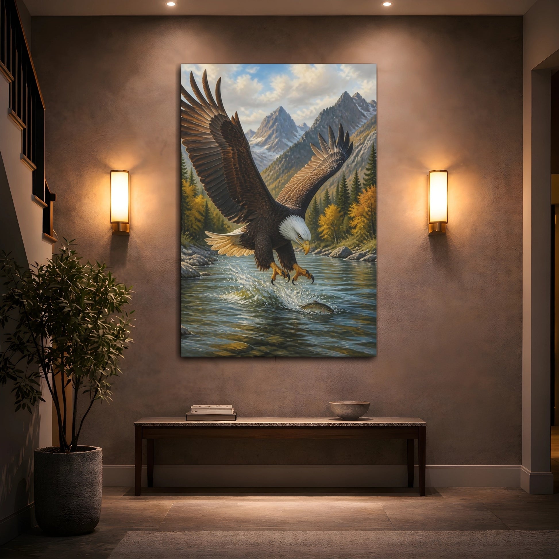 Mockup 2. Animals Bald Eagle Fishing Strike shown as canvas print