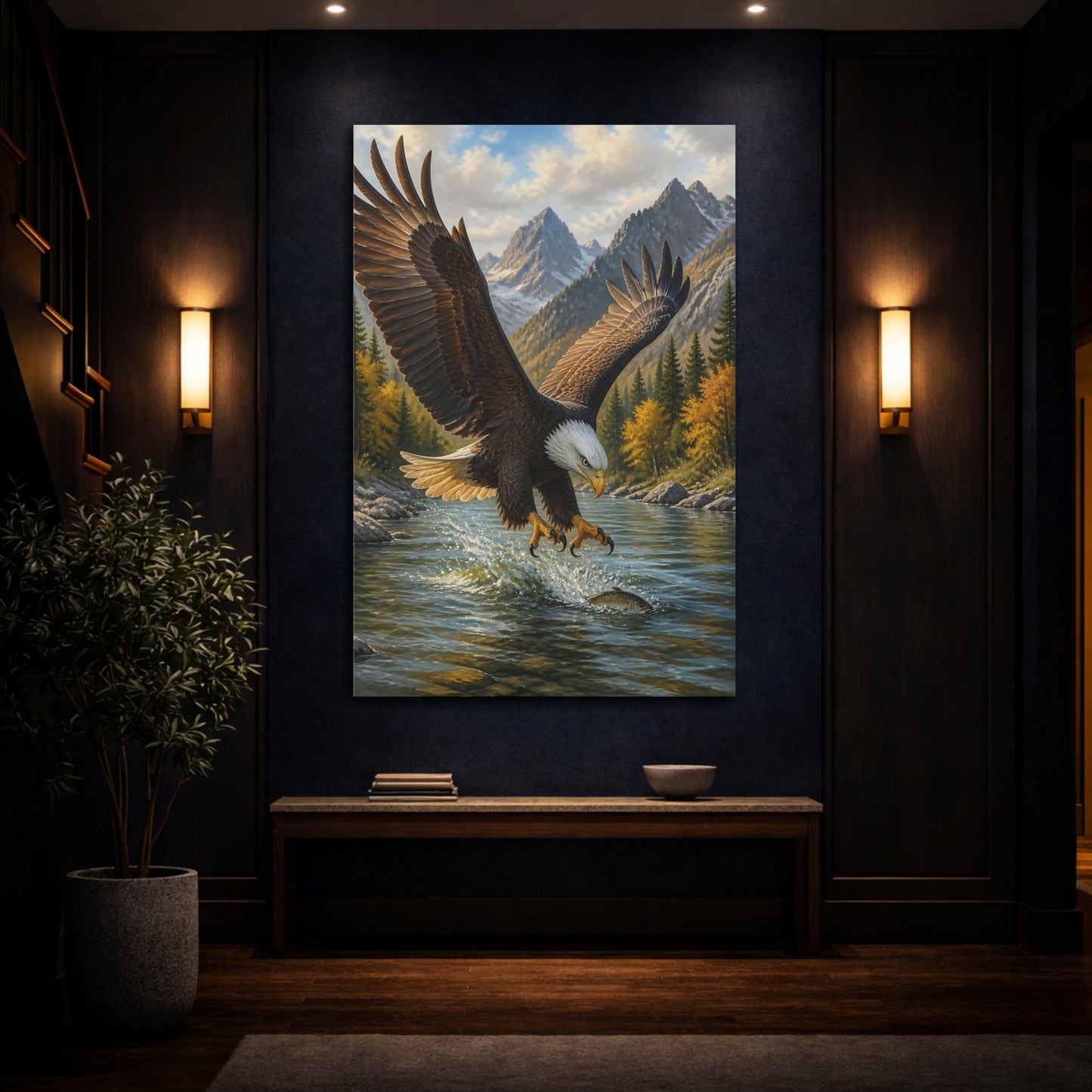 Mockup 4. Animals Bald Eagle Fishing Strike shown as canvas print