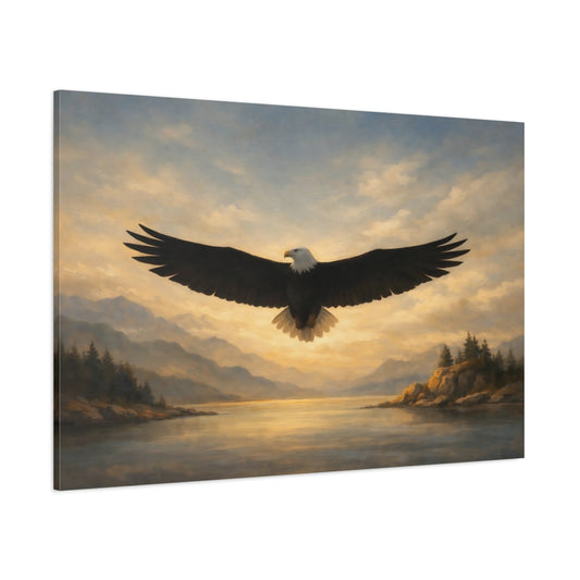 Main Mockup. Animals Bald Eagle Golden Eagle Sunset shown as stretched canvas wall art