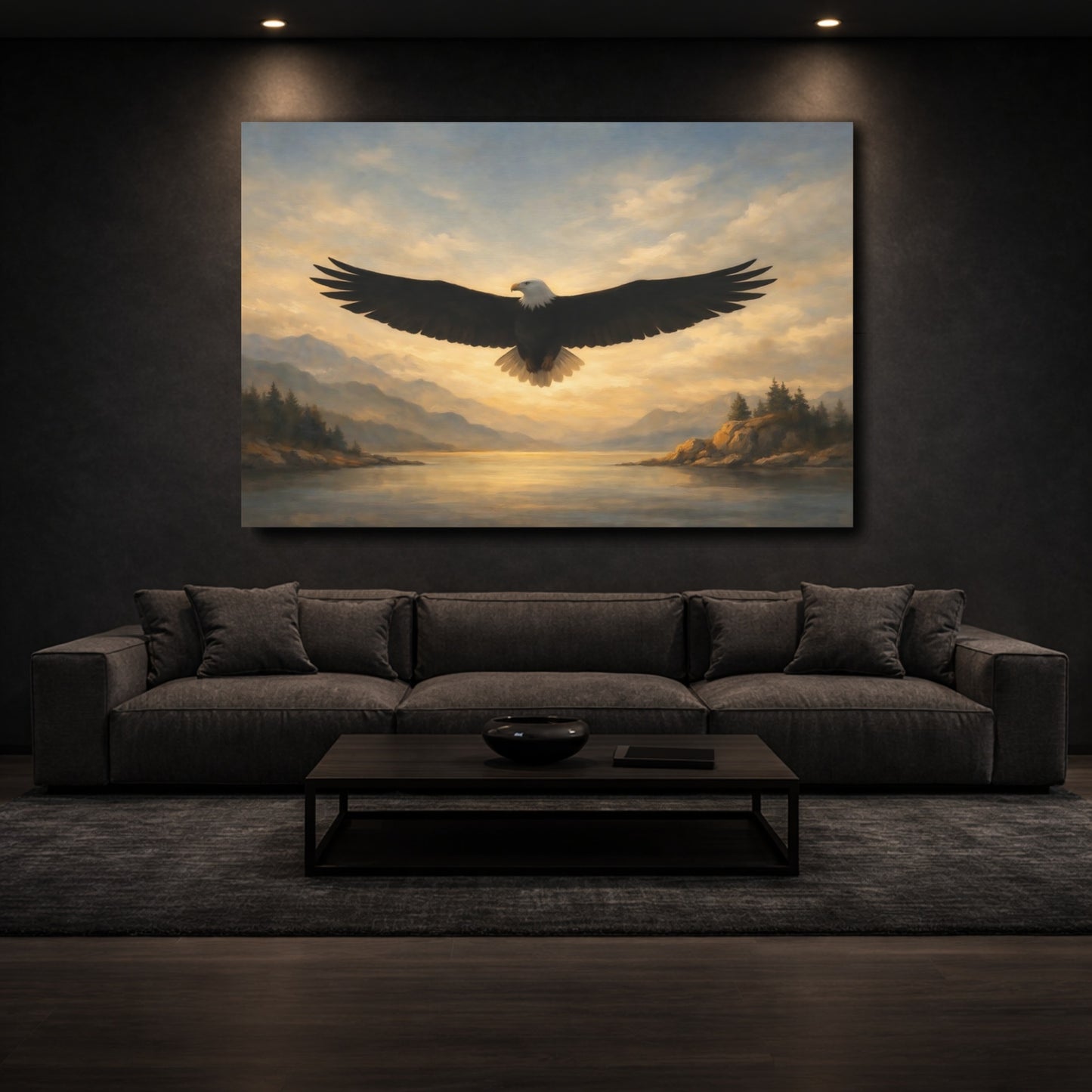 Mockup 2. Animals Bald Eagle Golden Eagle Sunset shown as stretched canvas wall art