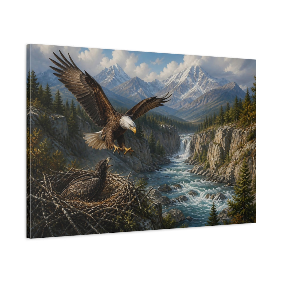 Main Mockup. Animals Bald Eagle Over River shown as canvas print