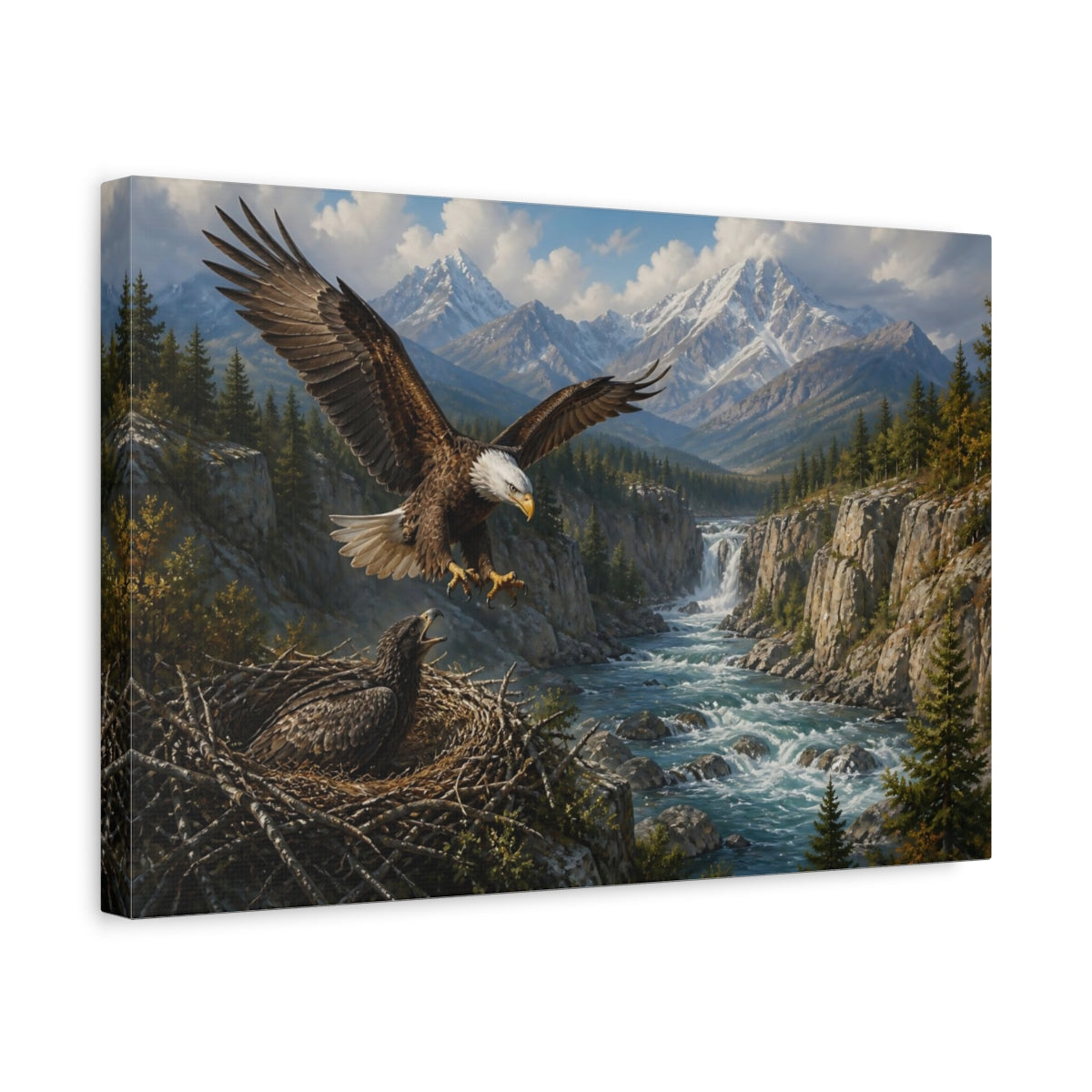 Side Mockup 4. Animals Bald Eagle Over River shown as canvas print