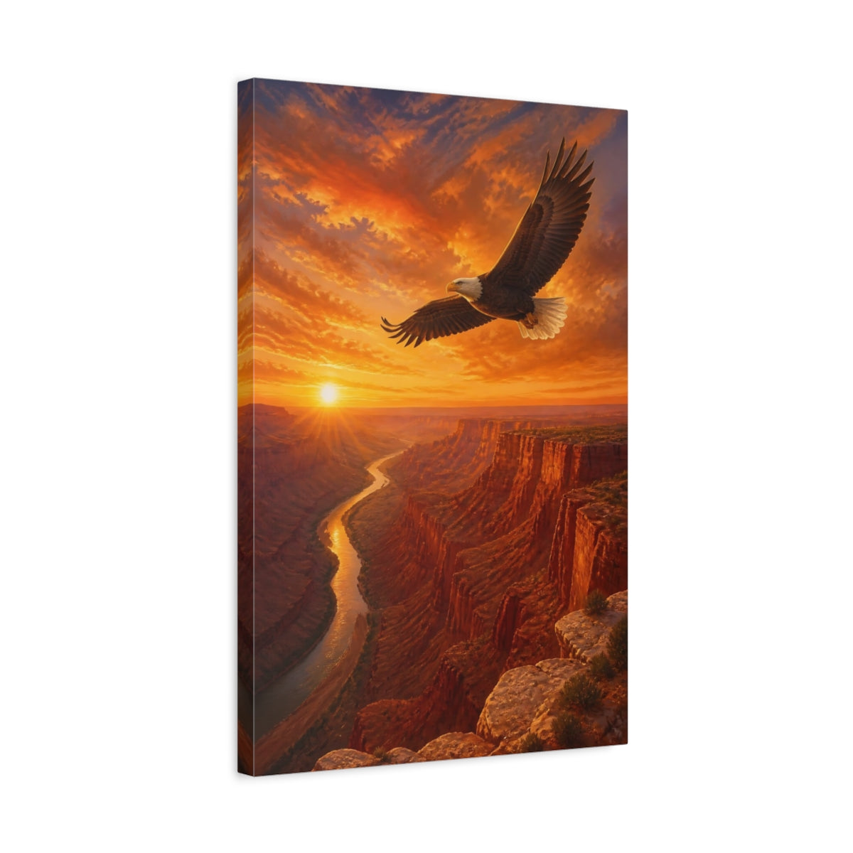 Side Mockup 3. Animals Bald Eagle Sunrise shown as canvas print