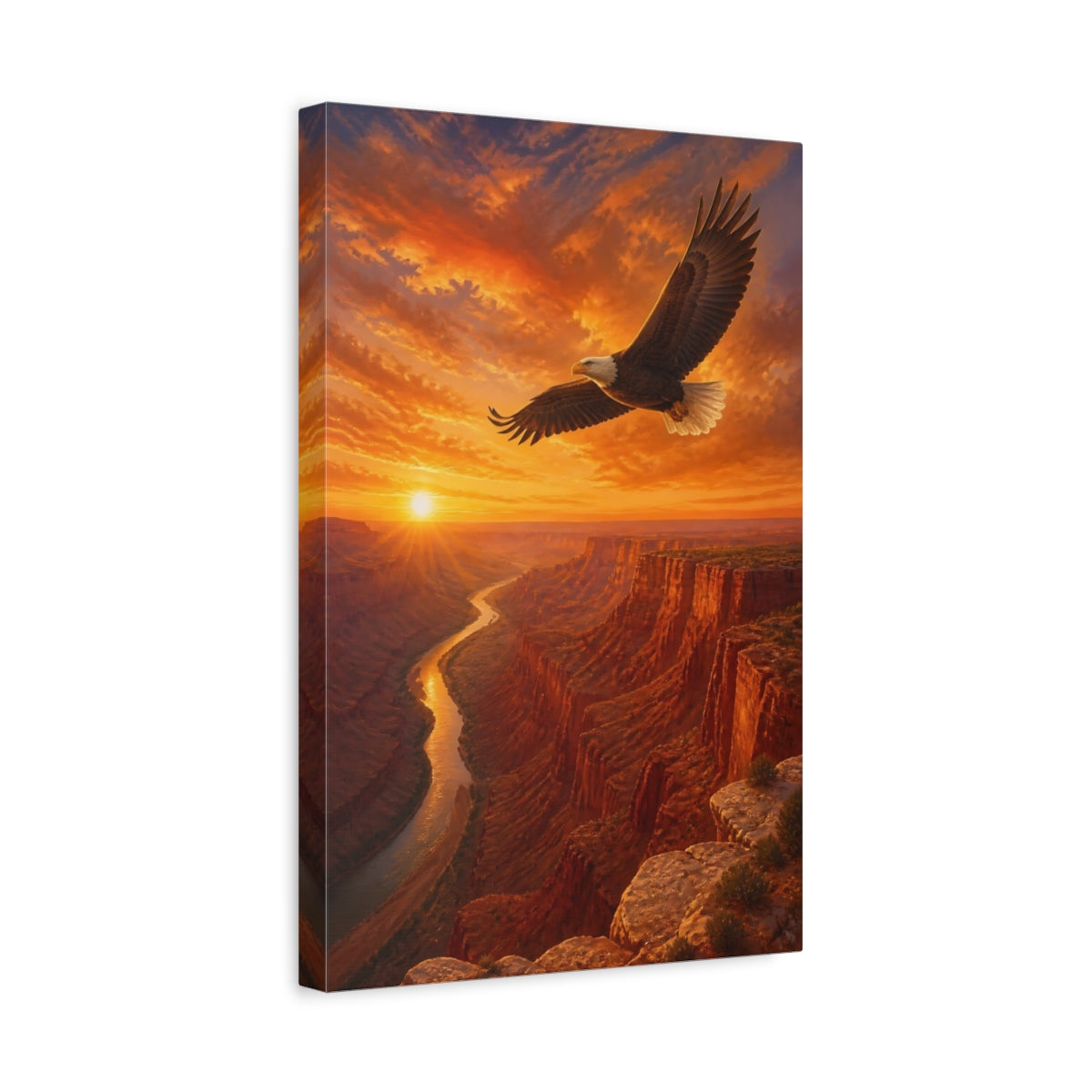 Side Mockup 4. Animals Bald Eagle Sunrise shown as canvas print