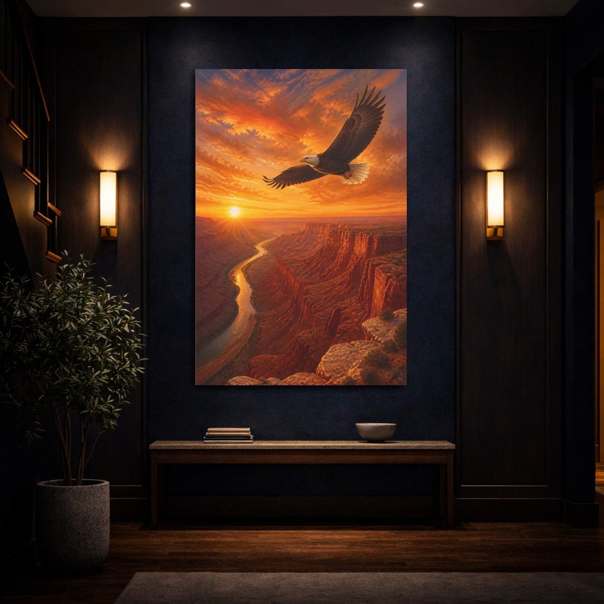 Mockup 4. Animals Bald Eagle Sunrise shown as canvas print