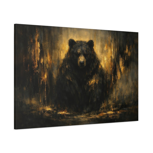 Main Mockup. Animals Bear Black And Gold shown as stretched canvas wall art