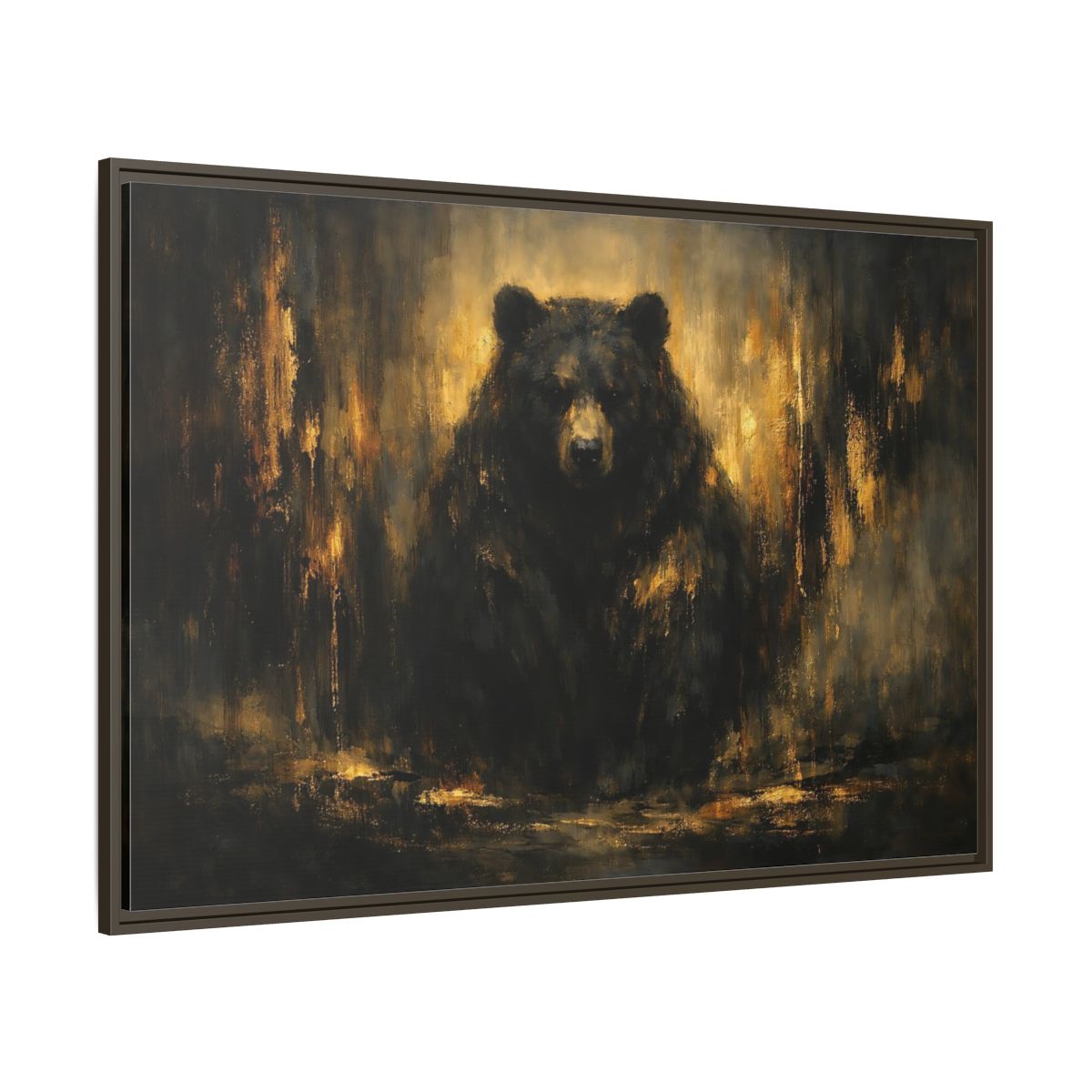 Main Mockup. Animals Bear Black And Gold shown as stretched canvas wall art