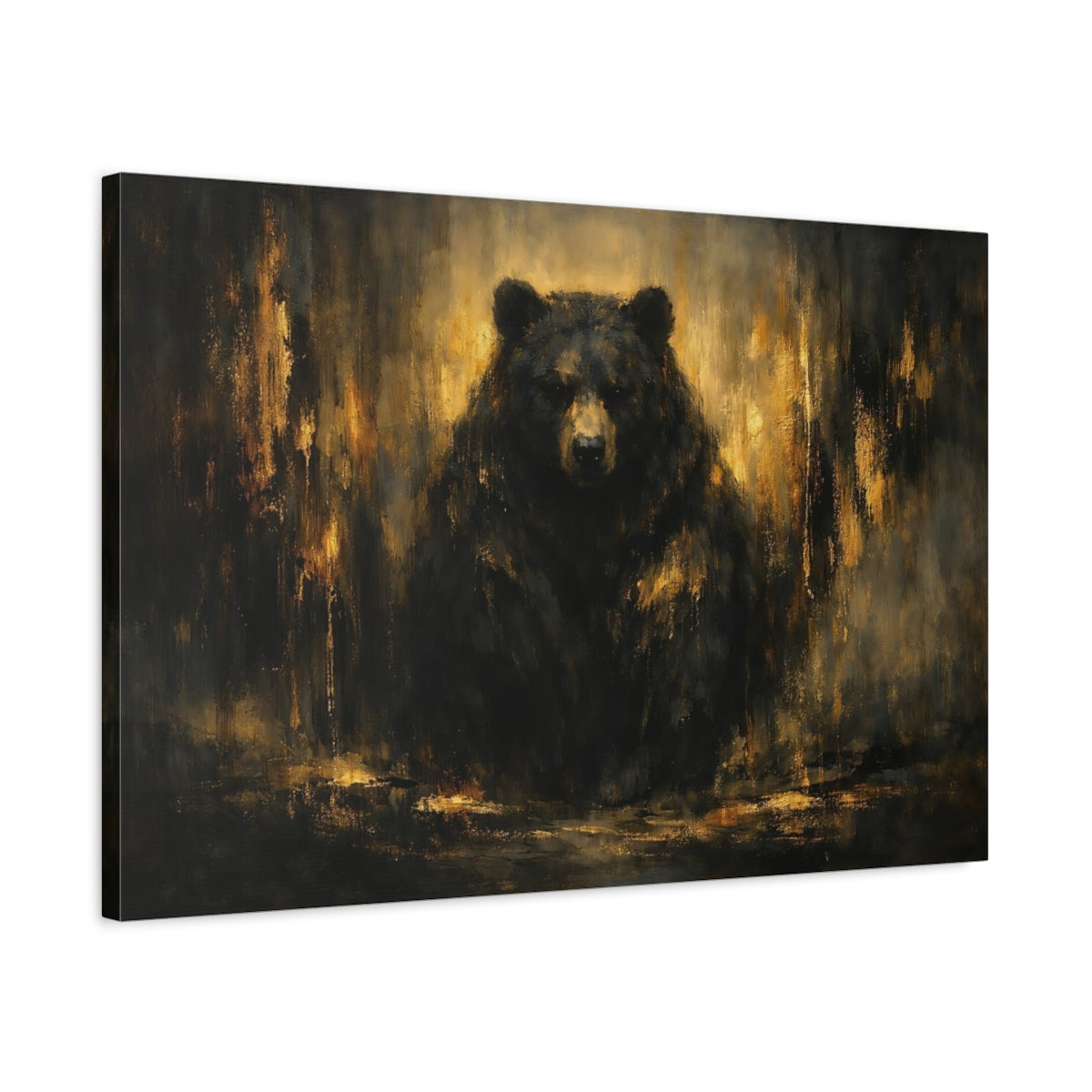 Side Mockup 2. Animals Bear Black And Gold shown as stretched canvas wall art