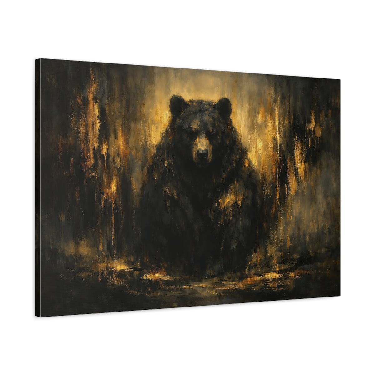 Side Mockup 1. Animals Bear Black And Gold shown as stretched canvas wall art