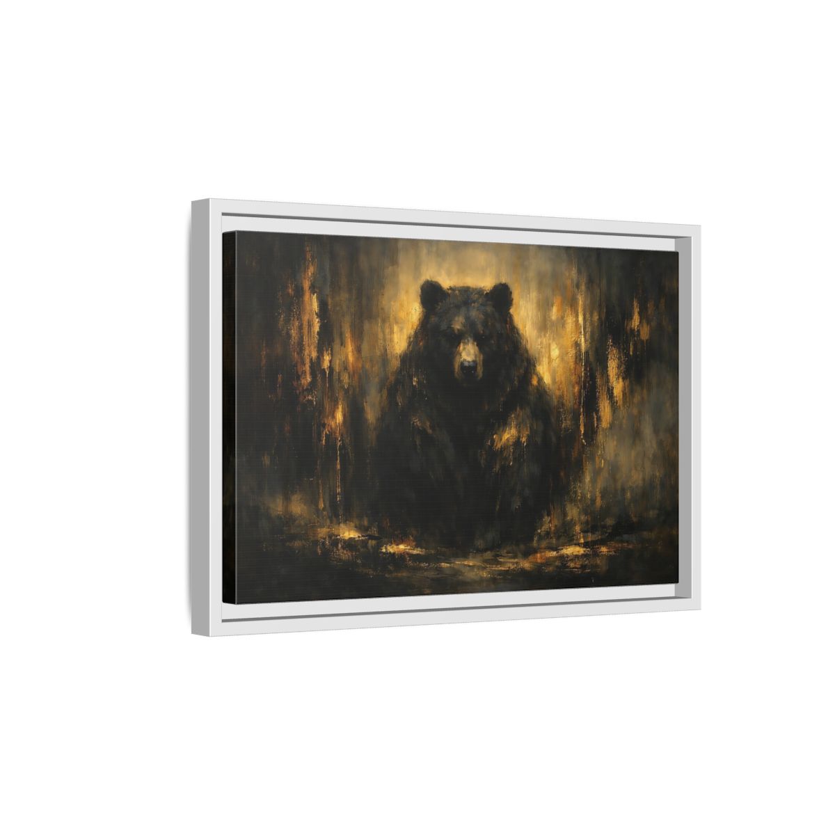 Side Mockup 4. Animals Bear Black And Gold shown as stretched canvas wall art