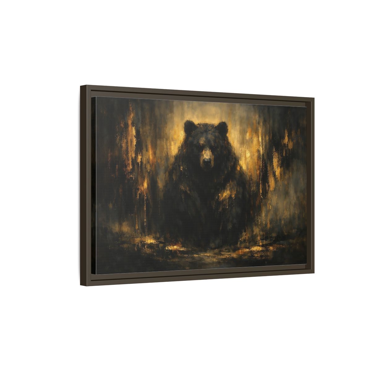 Side Mockup 2. Animals Bear Black And Gold shown as stretched canvas wall art