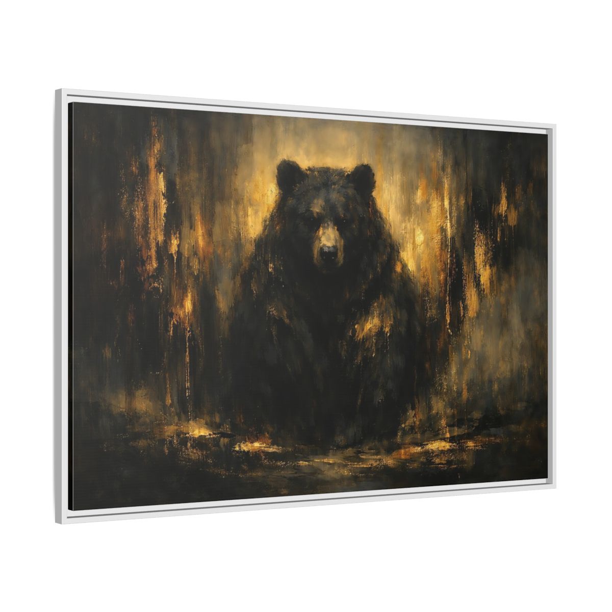 Side Mockup 7. Animals Bear Black And Gold shown as stretched canvas wall art