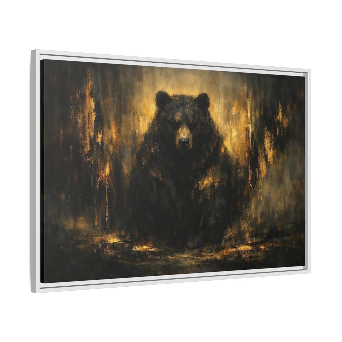 Side Mockup 8. Animals Bear Black And Gold shown as stretched canvas wall art