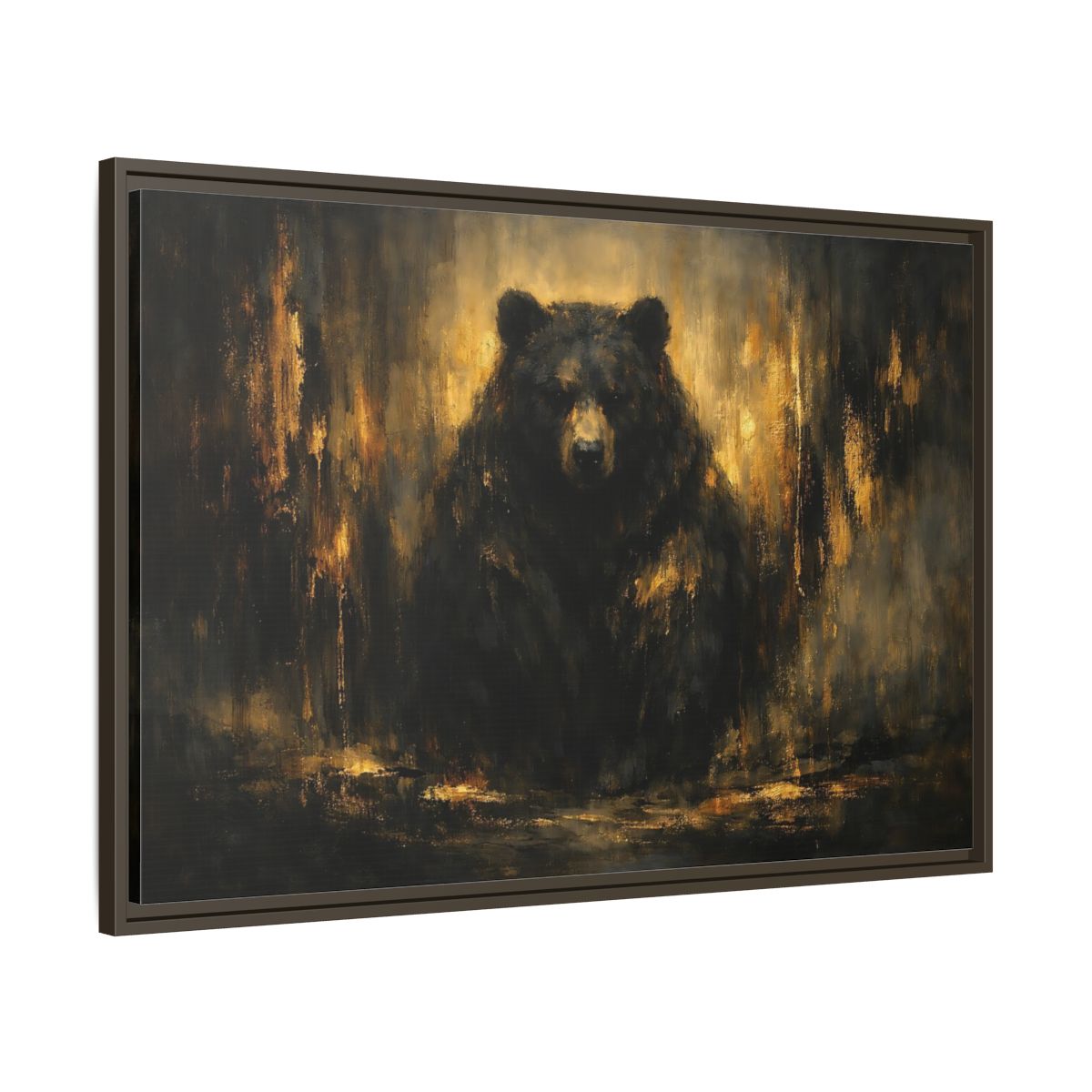Side Mockup 9. Animals Bear Black And Gold shown as stretched canvas wall art