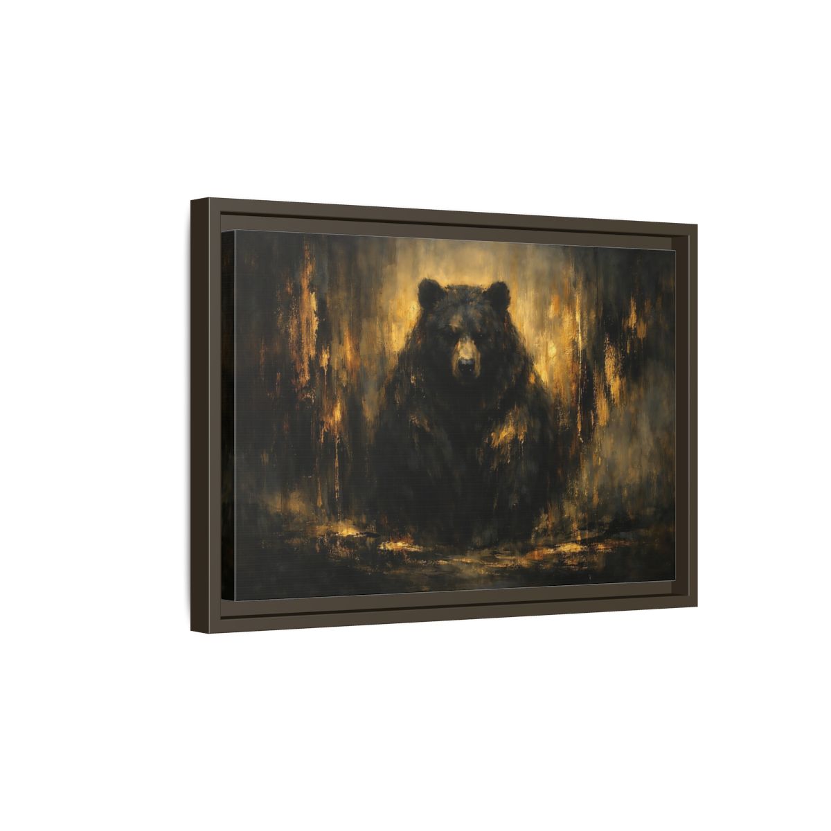 Side Mockup 5. Animals Bear Black And Gold shown as stretched canvas wall art