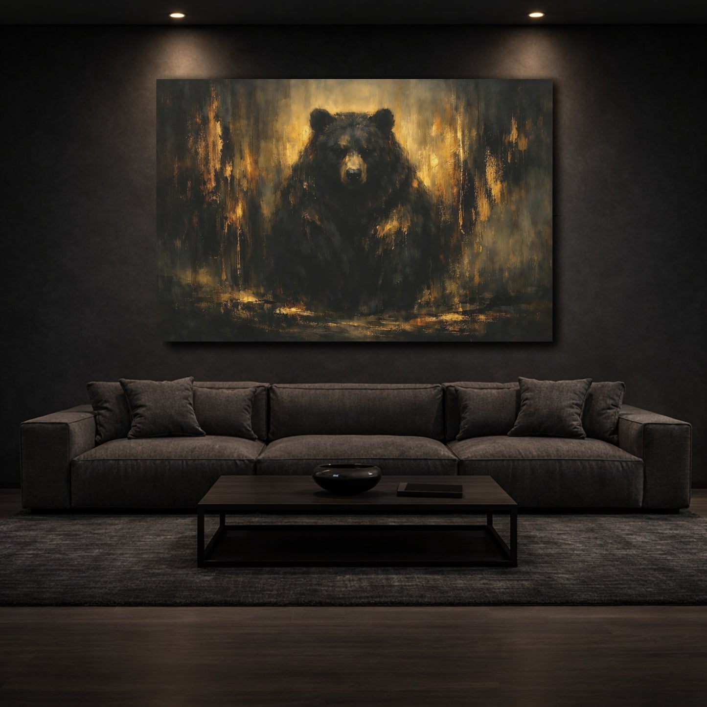 Mockup 2. Animals Bear Black And Gold shown as stretched canvas wall art