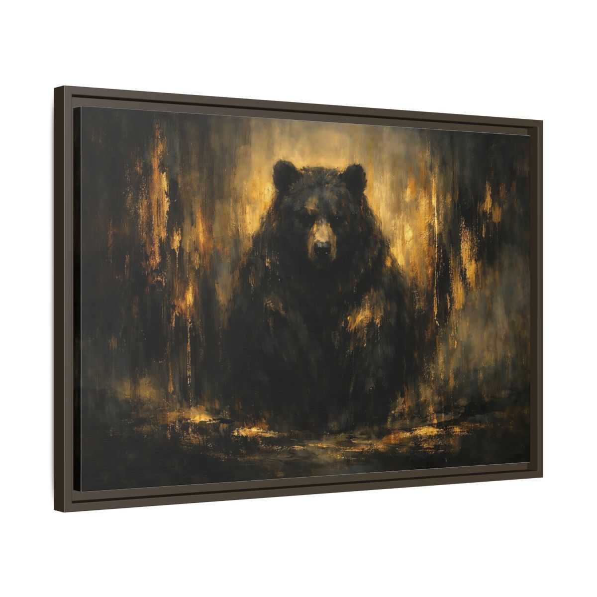 Side Mockup 11. Animals Bear Black Gold shown as stretched canvas wall art